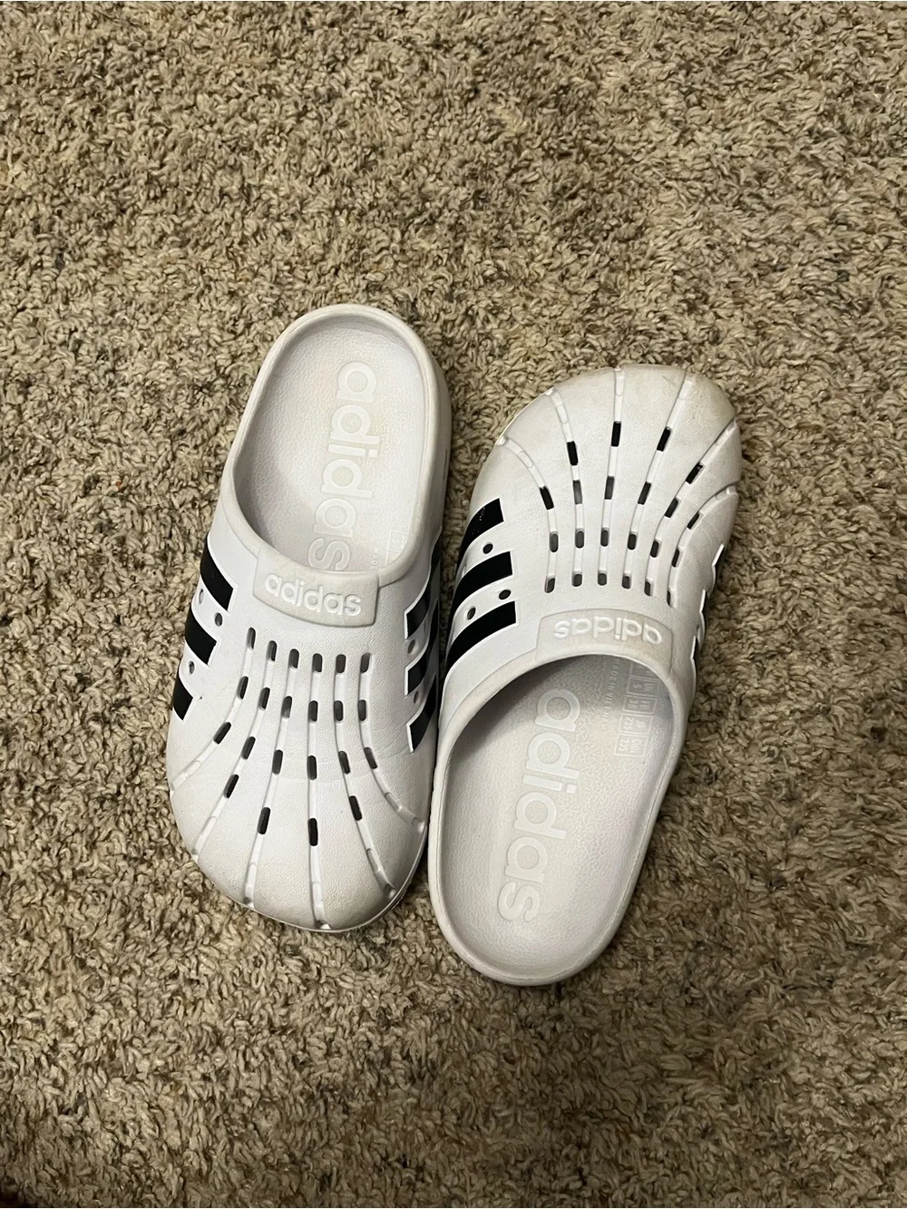 adidas White and Black Kids Slip-On Clogs